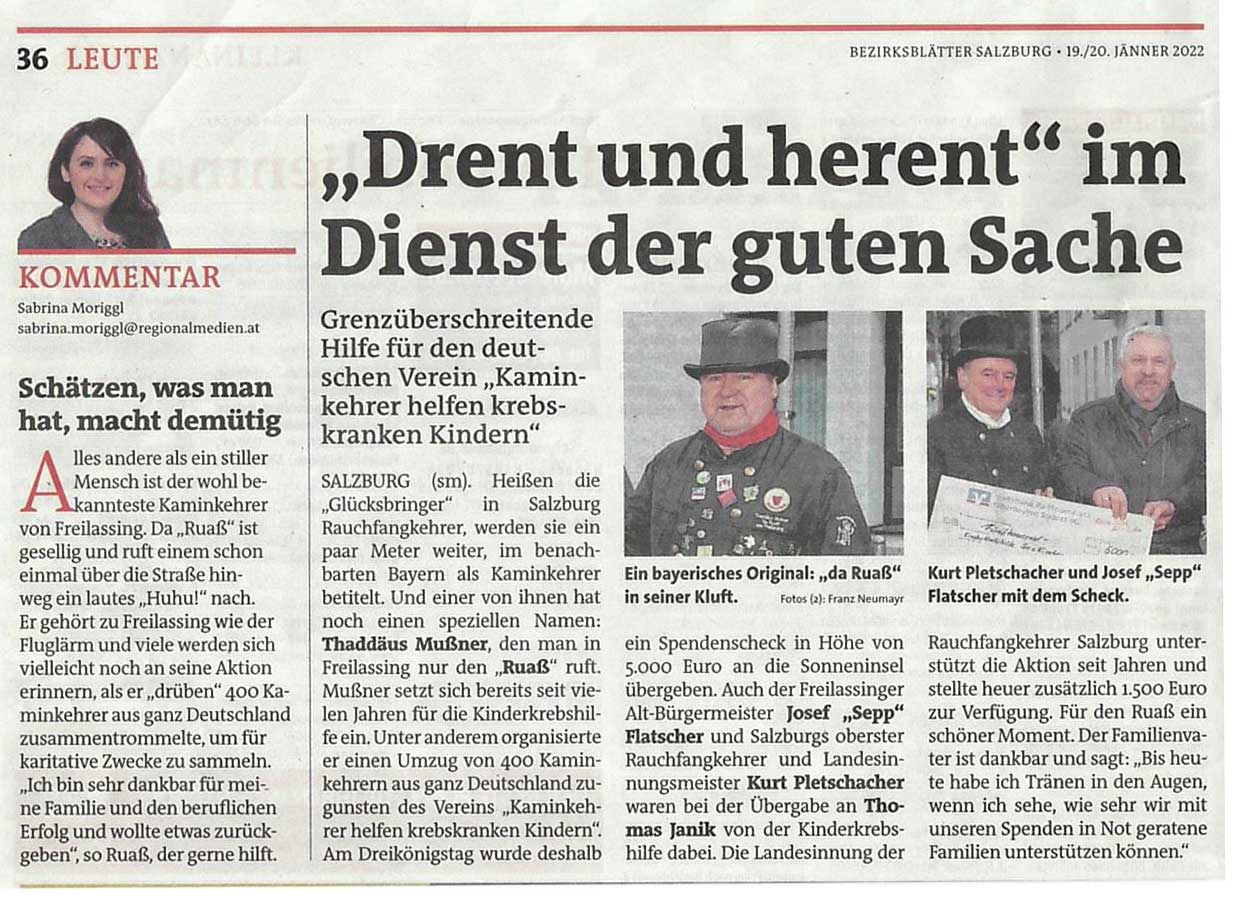 Rauchfangkehrer Salzburg - BEricht Bezirksblätter