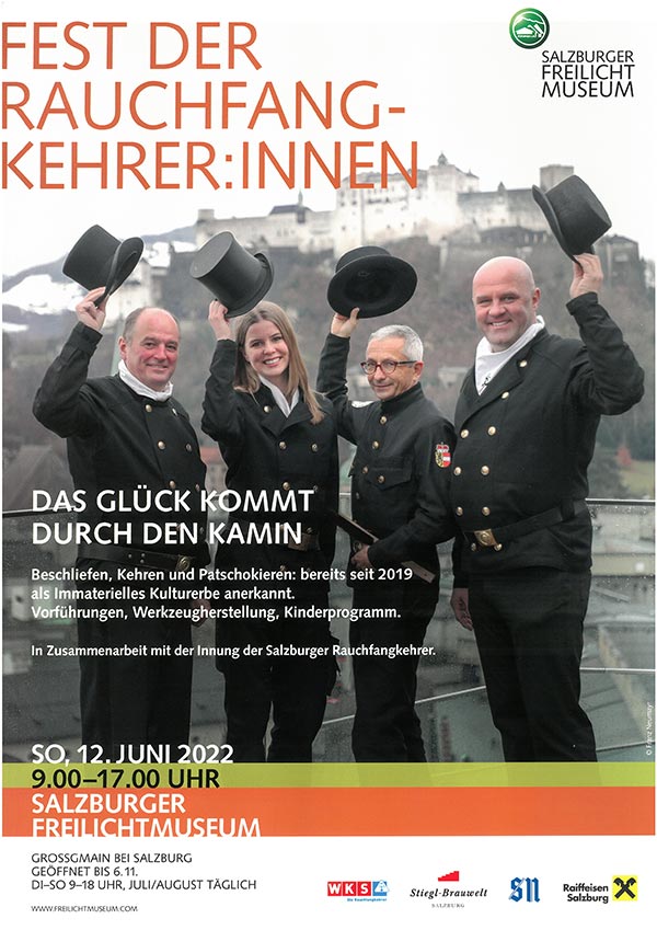 Fest der Salzburger Rauchfangkehrer:innen, 12. Juni, 9.00 bis 17.00 Uhr Salzburger Freilichtmuseum Großgmain. 