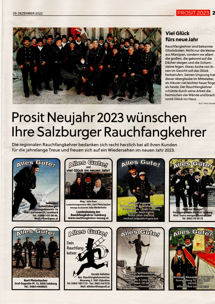 Pressebericht über die Salzburger Rauchfangkehrer in Bezirkszeitung Salzburg