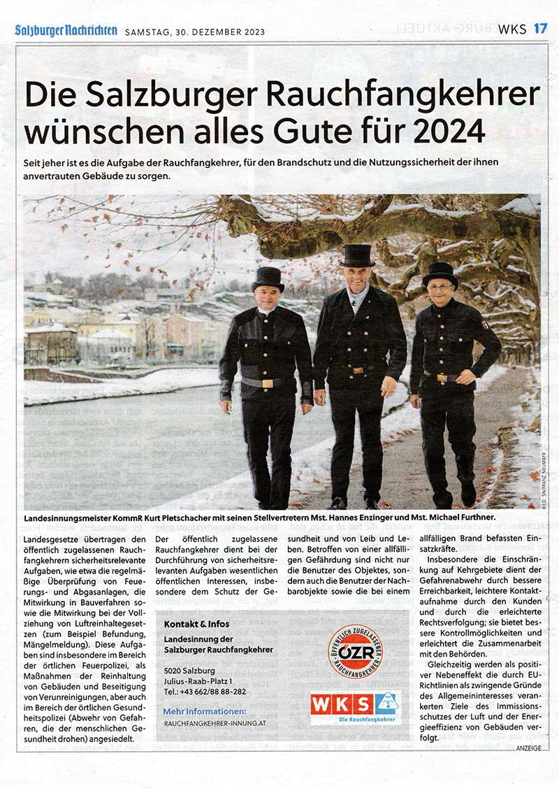 Salzburger NAchrichten Rauchfangkhrer Bericht dezember 2023