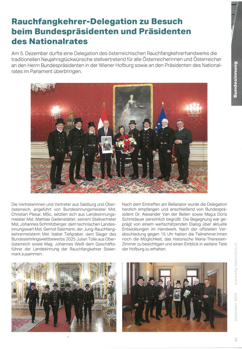Rauchfangkehrer-Delegation zu Besuch beim Bundespräsidenten und Präsidenten des Nationalrates